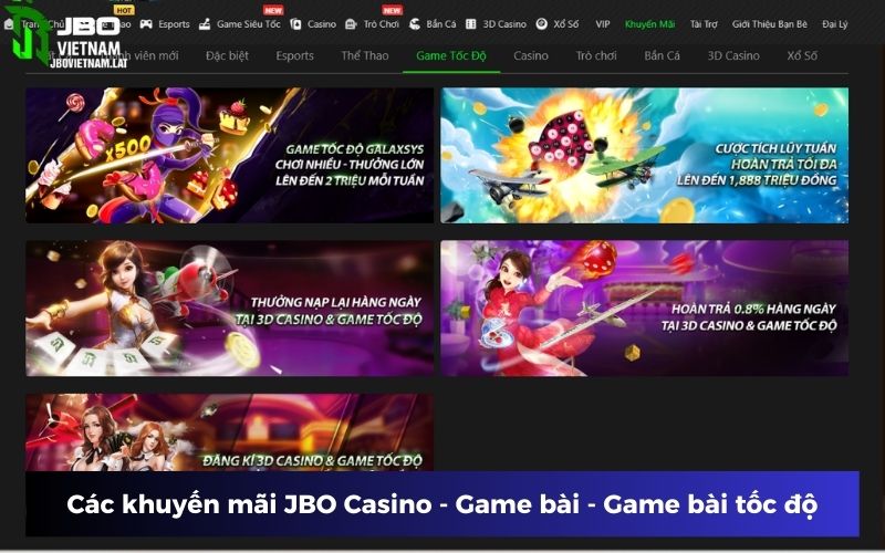 Các khuyến mãi JBO Casino, Game bài và Game tốc độ mới nhất